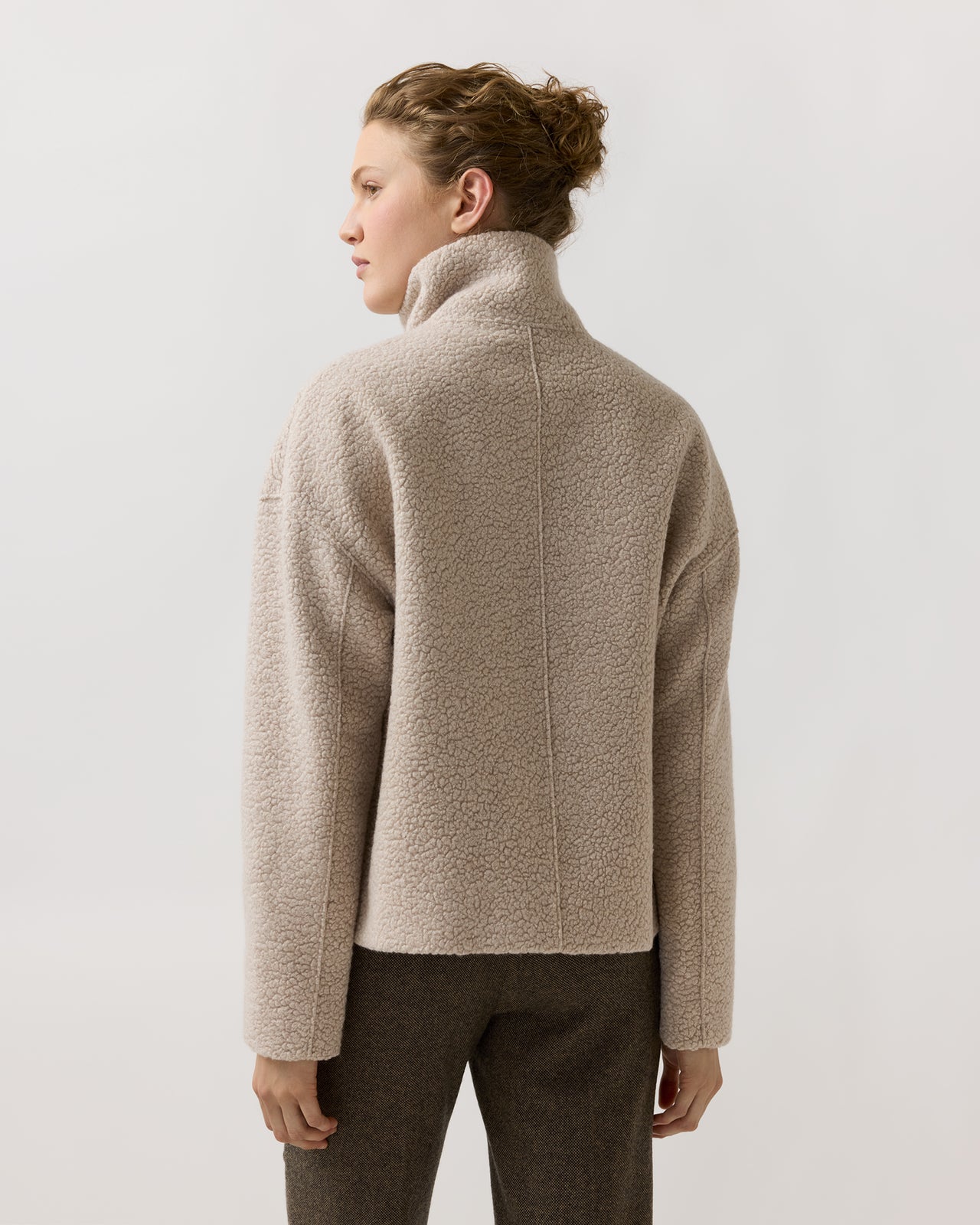 Cropped Funnel Jacket in Almond