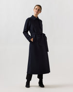 Load image into Gallery viewer, Long Raglan Trench Coat in Navy Blue
