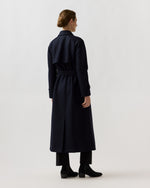 Load image into Gallery viewer, Long Raglan Trench Coat in Navy Blue
