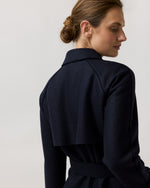 Load image into Gallery viewer, Long Raglan Trench Coat in Navy Blue

