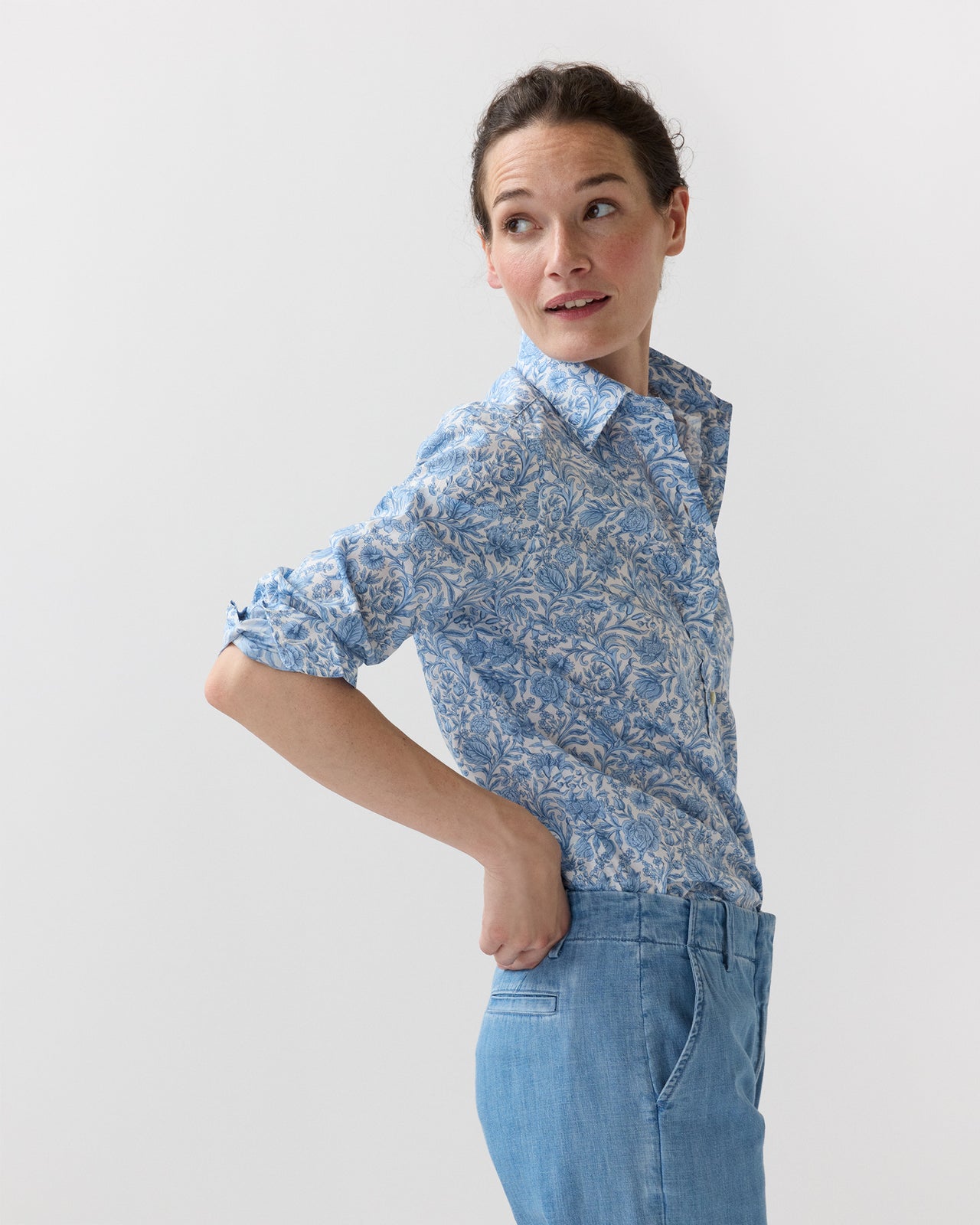 Tomboy Popover Shirt in Blue Sambourne Liberty Fabric