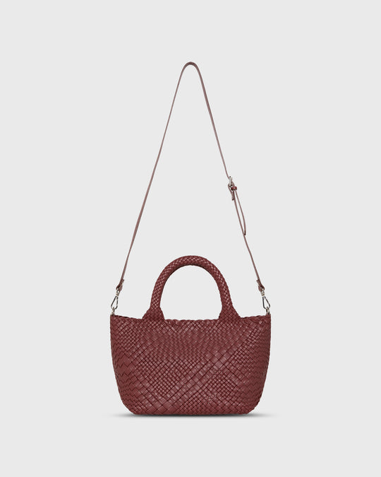 Lily Handwoven Tote in Crimson Leather
