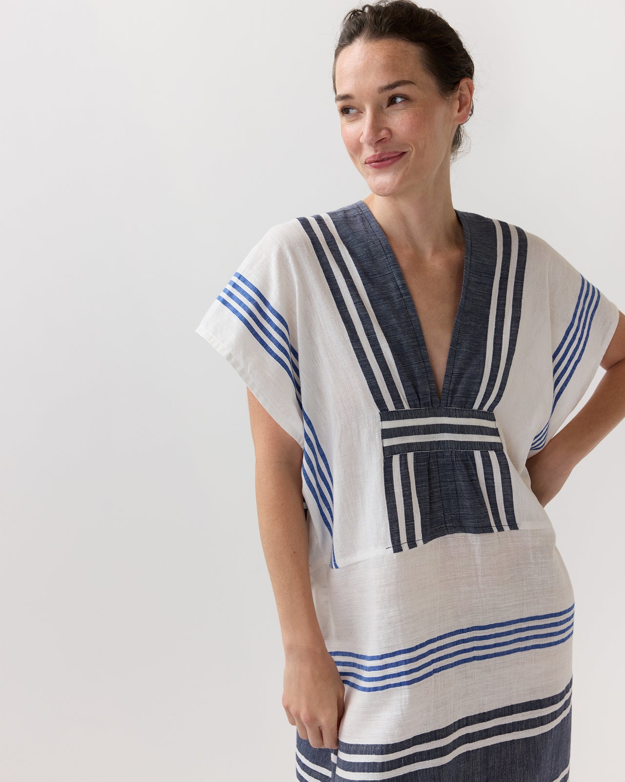 Gasira V-Neck Caftan in Marina Blue