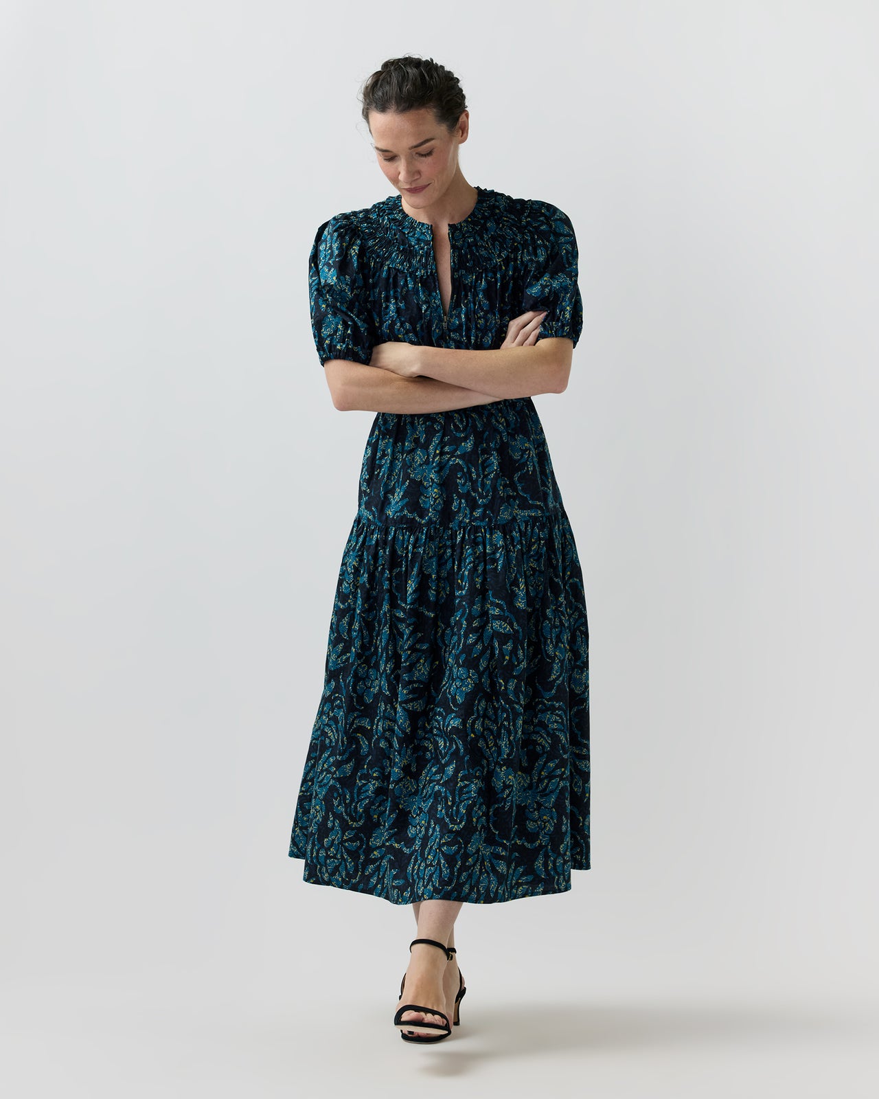 Othella Short-Sleeved Midi Dress in Midnight