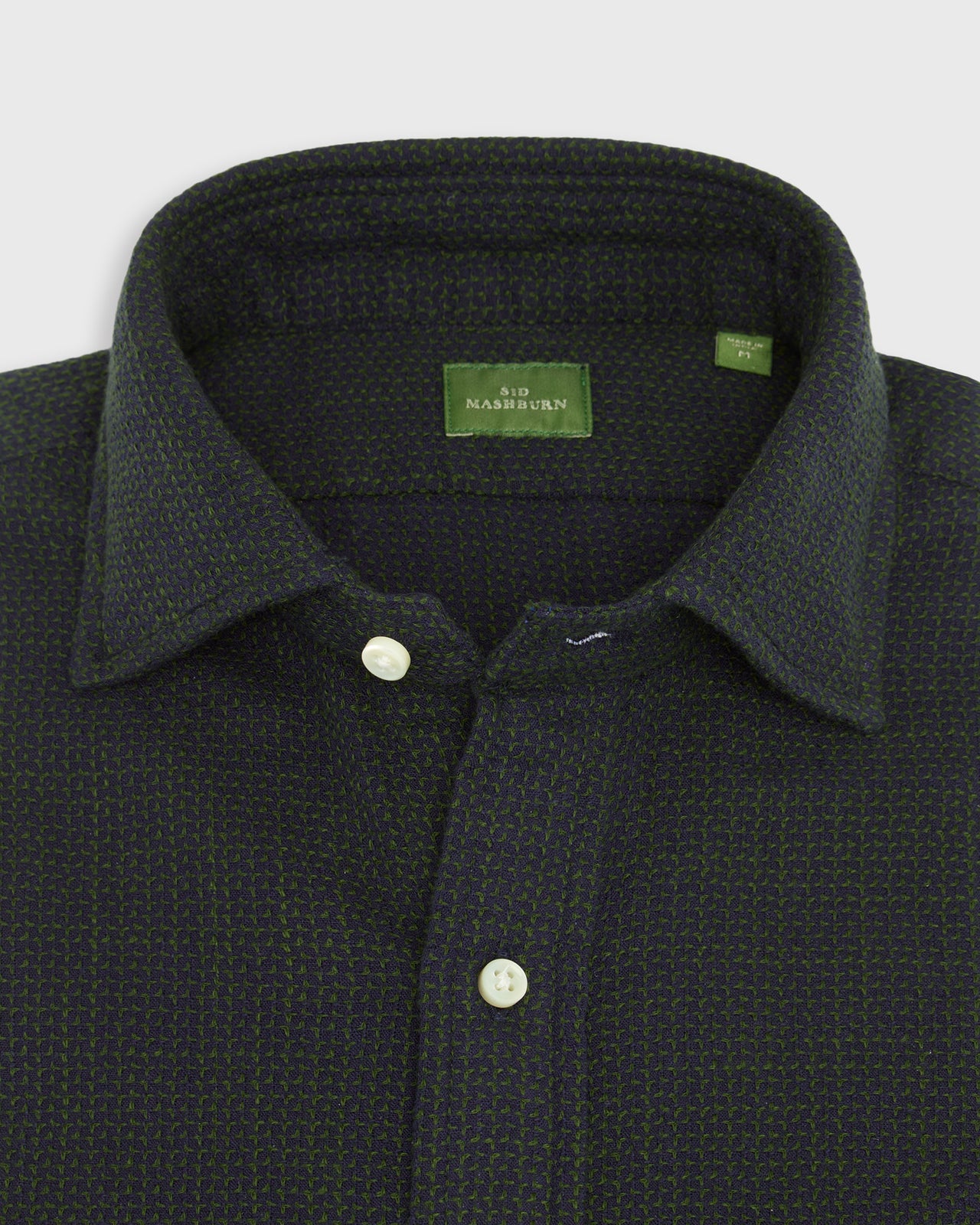 Spread Collar Sport Shirt in Navy/Green Jacquard