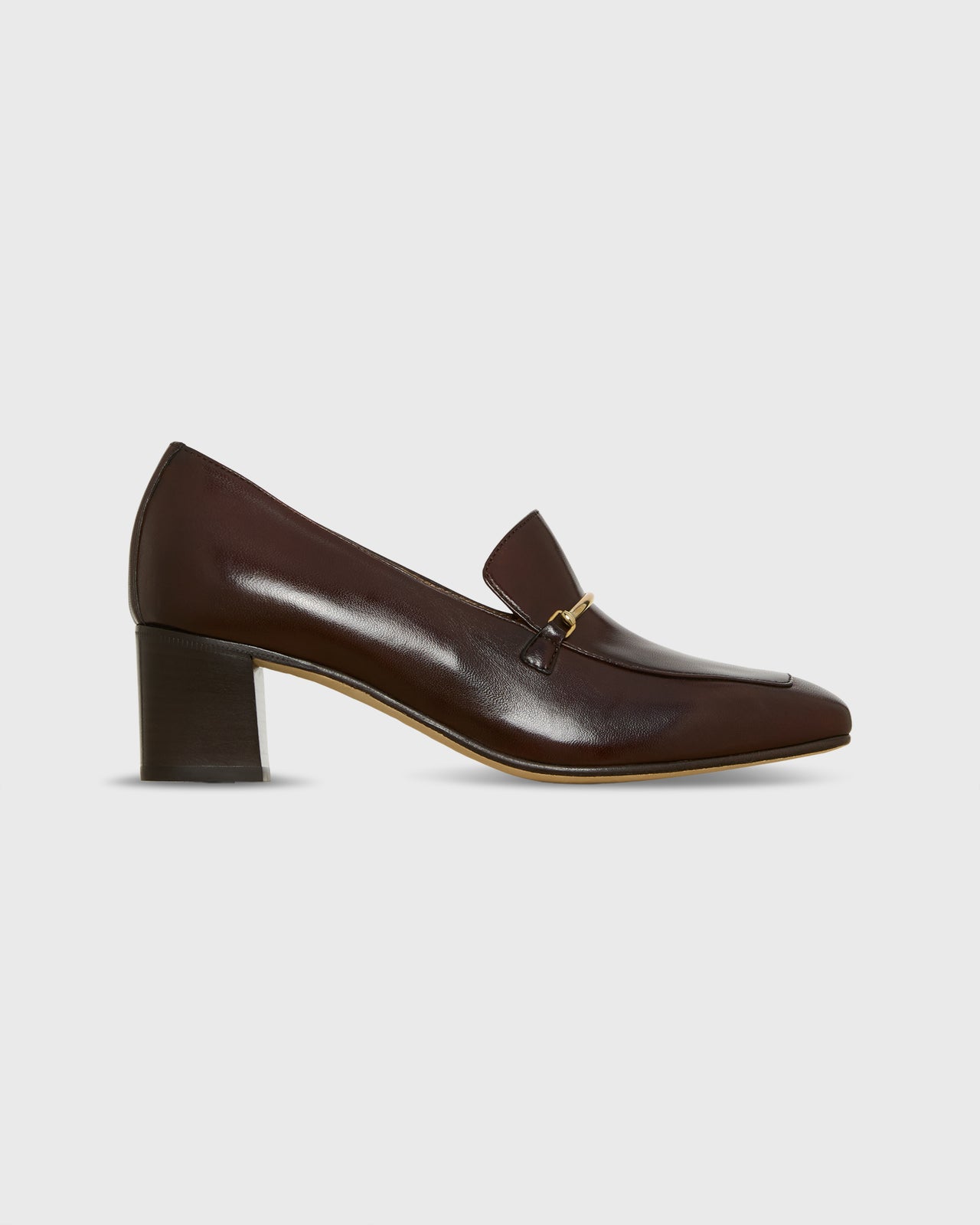 Stacked Bit Loafer Heel in Chocolate Leather