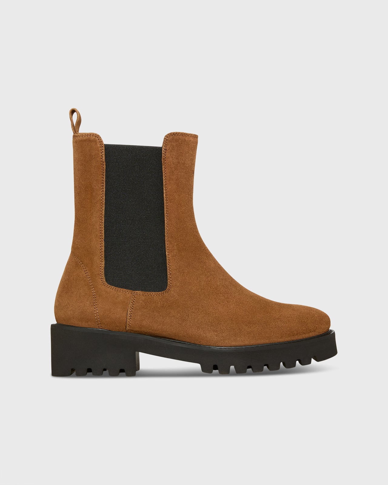 Tall Lug Sole Chelsea Boot in Teak Suede