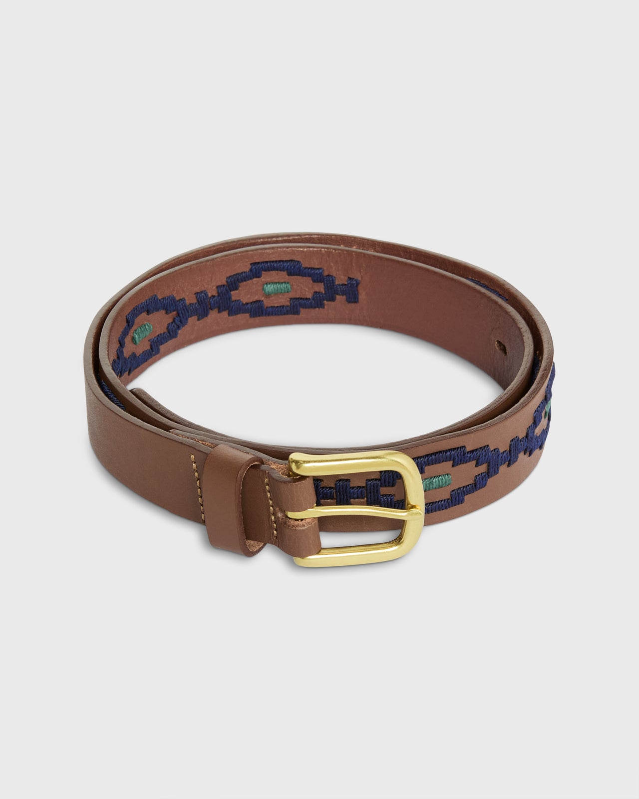 1 1/8" Polo Belt in Navy/Forest Medium Brown Leather