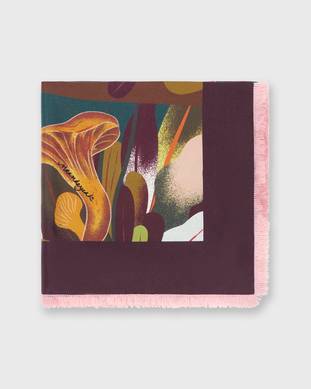 Reversible Silk Square Scarf in Sacred Forest of Mushrooms