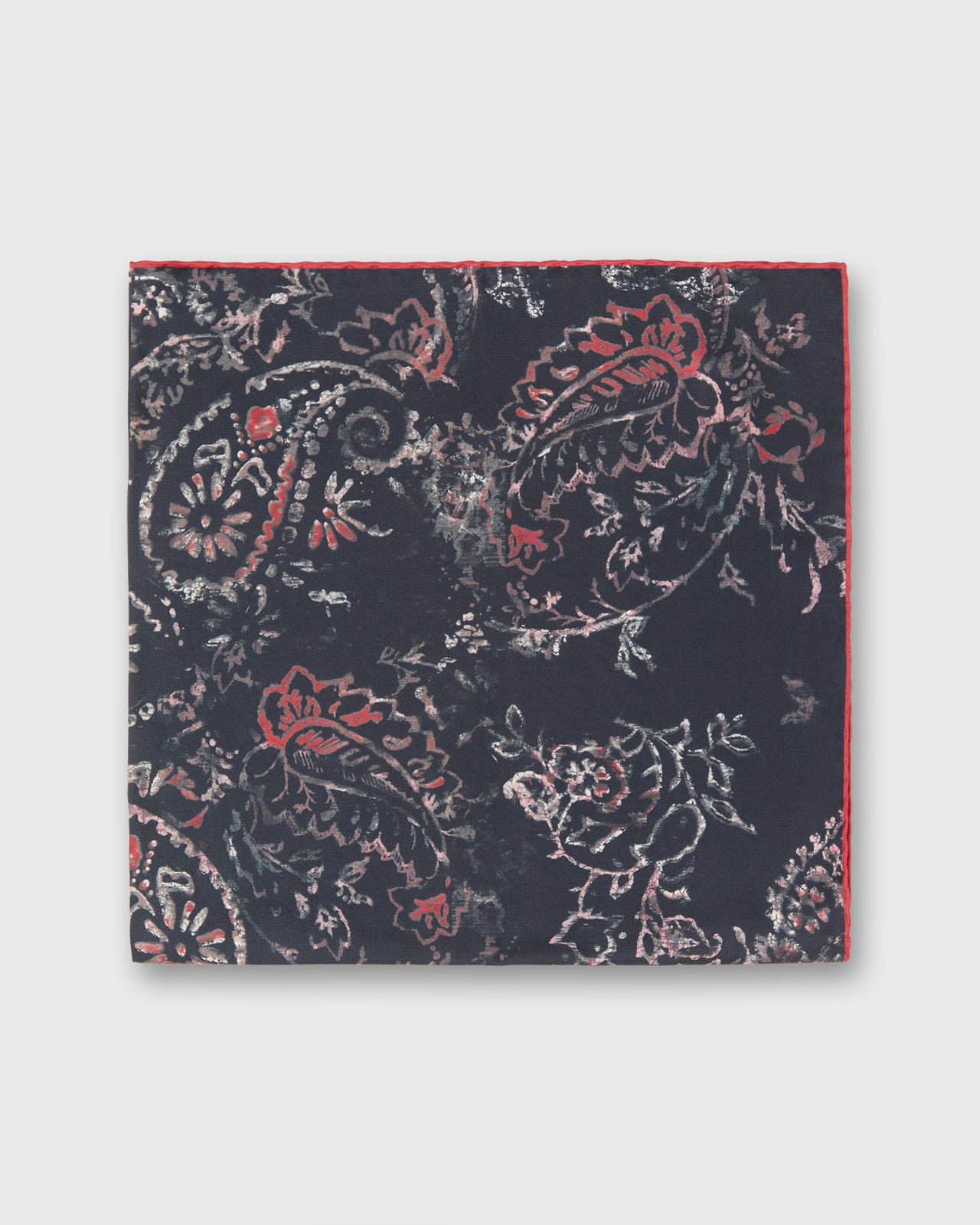 Medium Hand-Rolled Silk Scarf in Indigo Painted Paisley