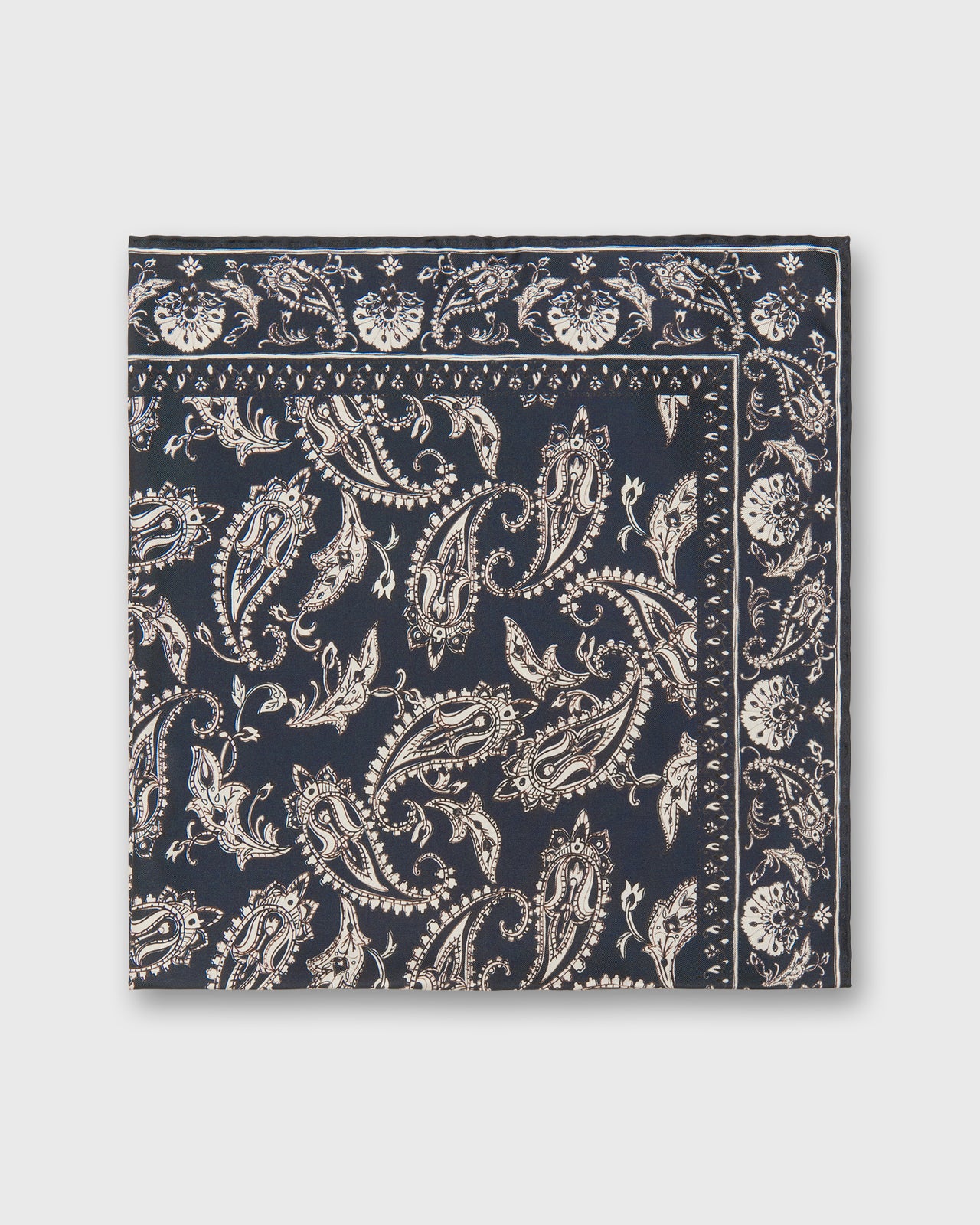 Medium Hand-Rolled Silk Scarf in Navy Bandana Twill