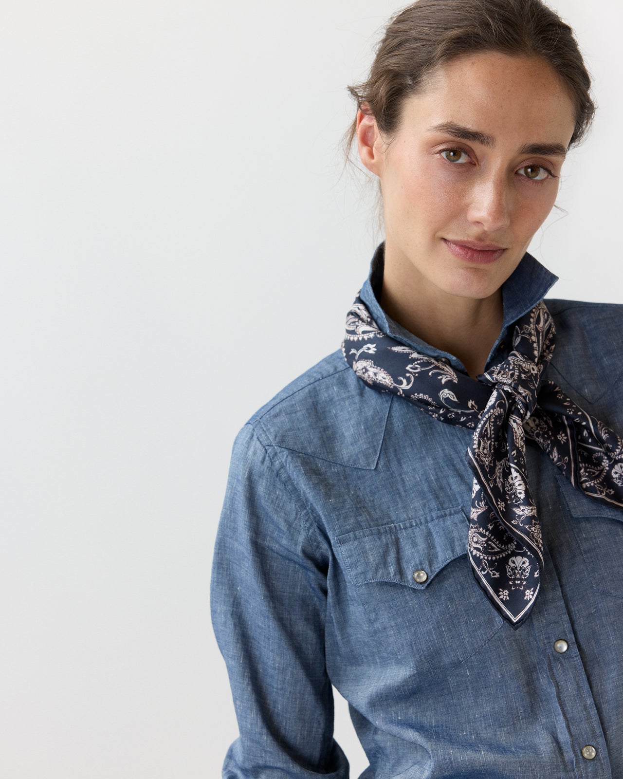 Medium Hand-Rolled Silk Scarf in Navy Bandana Twill