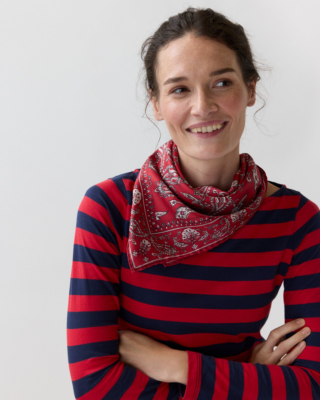 Medium Hand-Rolled Silk Scarf in Red Bandana Twill
