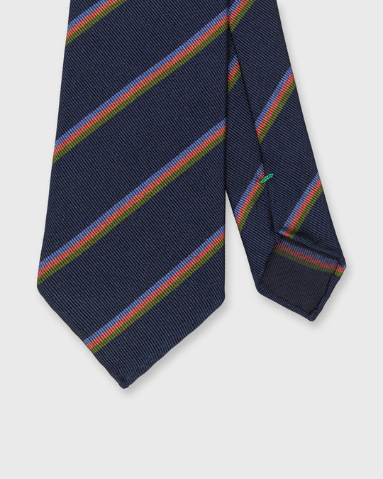 Silk Woven Tie in Navy/Blue/Salmon Multi Stripe