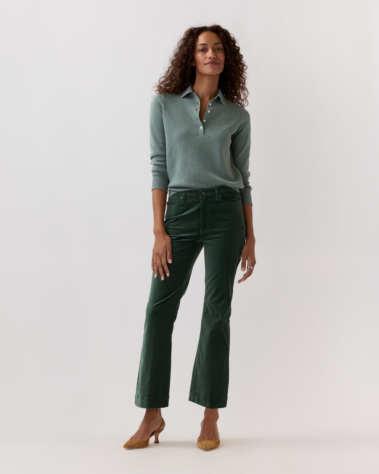 Kendall Flare 5-Pocket Jean in Spruce Stretch Velveteen