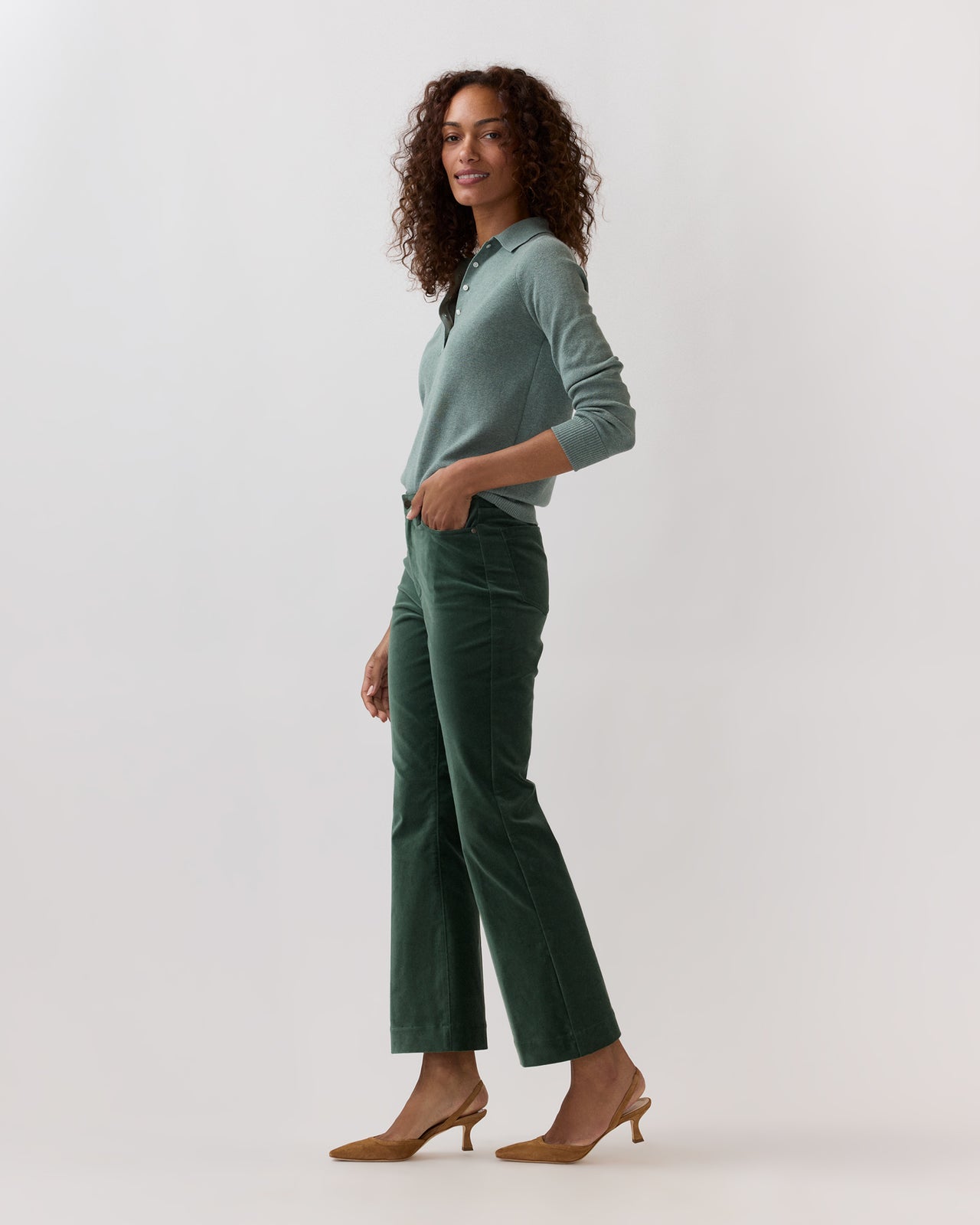 Kendall Flare 5-Pocket Jean in Spruce Stretch Velveteen