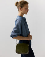 Load image into Gallery viewer, Clarette Crossbody Bag in Olive Suede/Leather
