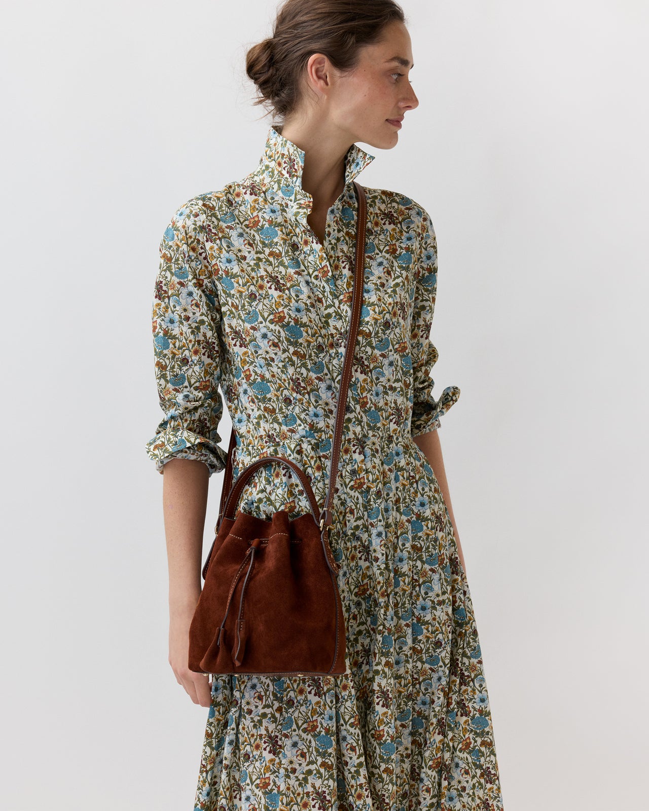 Lulu Bucket Bag in Walnut Suede/English Tan Leather