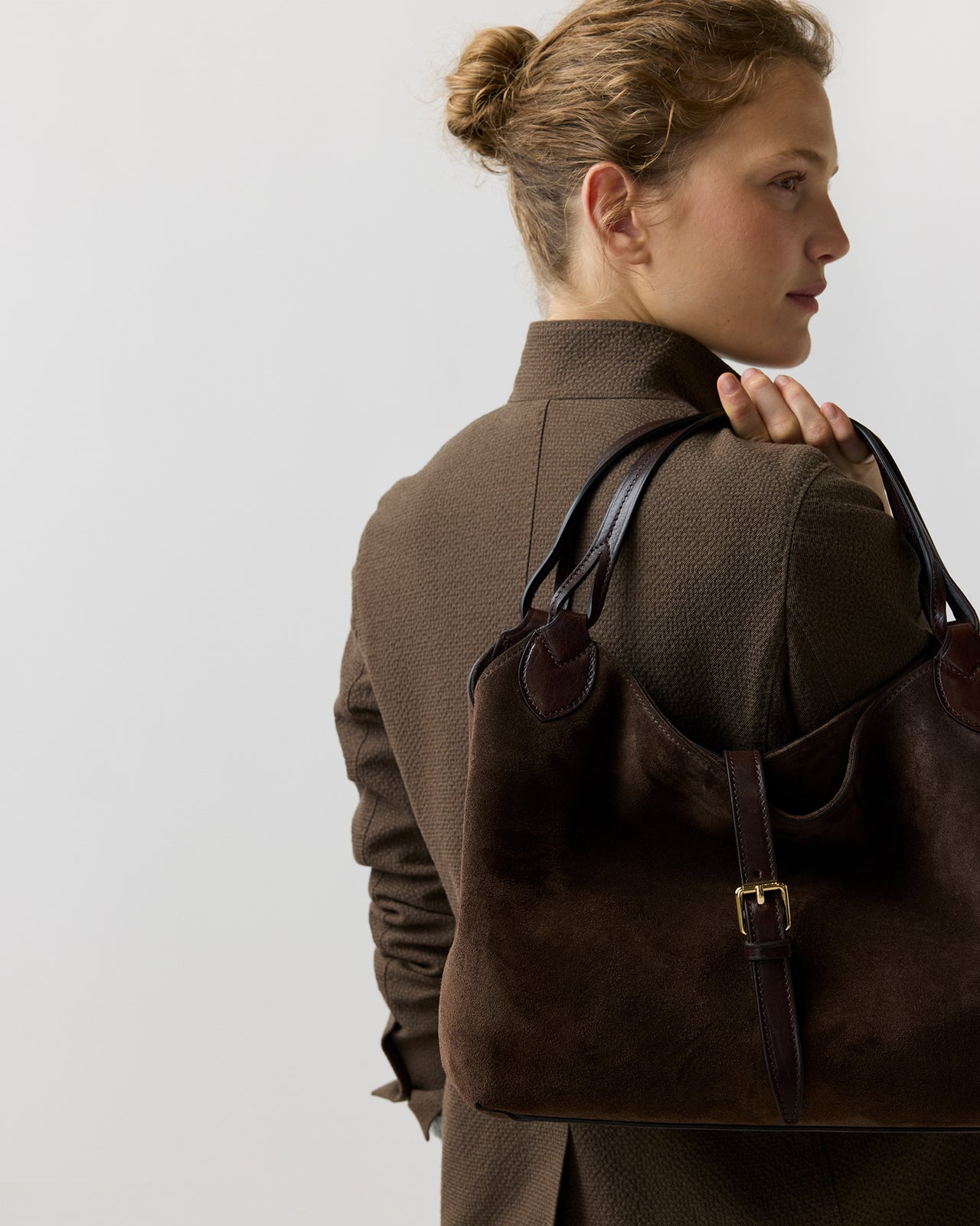 Sally Tote in Dark Brown Suede/Leather