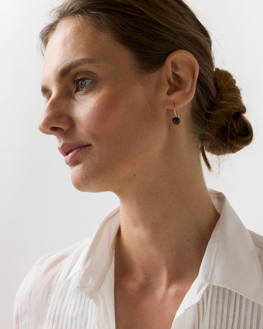 Tiny Ceramic Egg Earrings in Jet/Gold