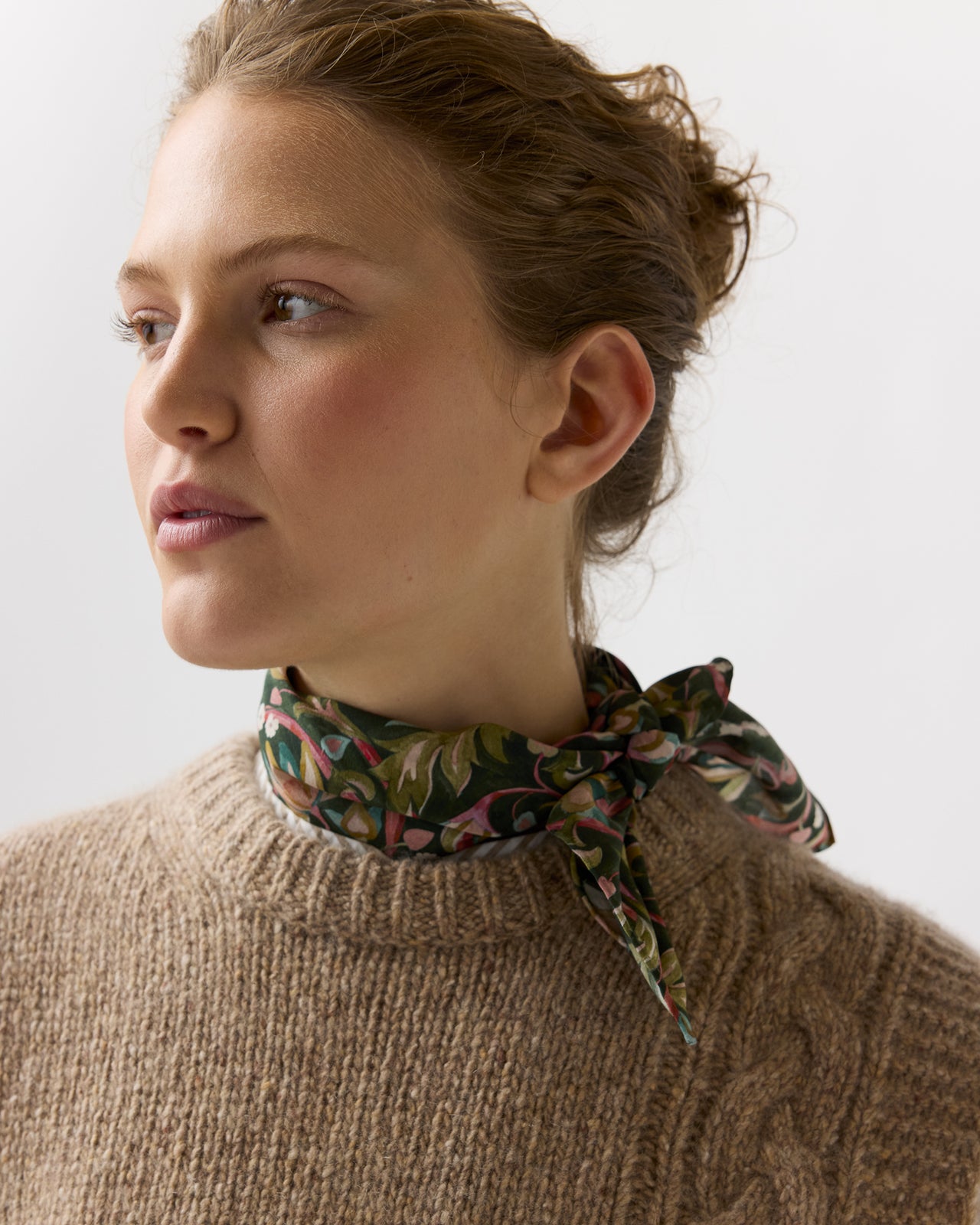 Hand-Rolled Silk Anyway Scarf in Olive/Rose The West Garden Liberty Fabric