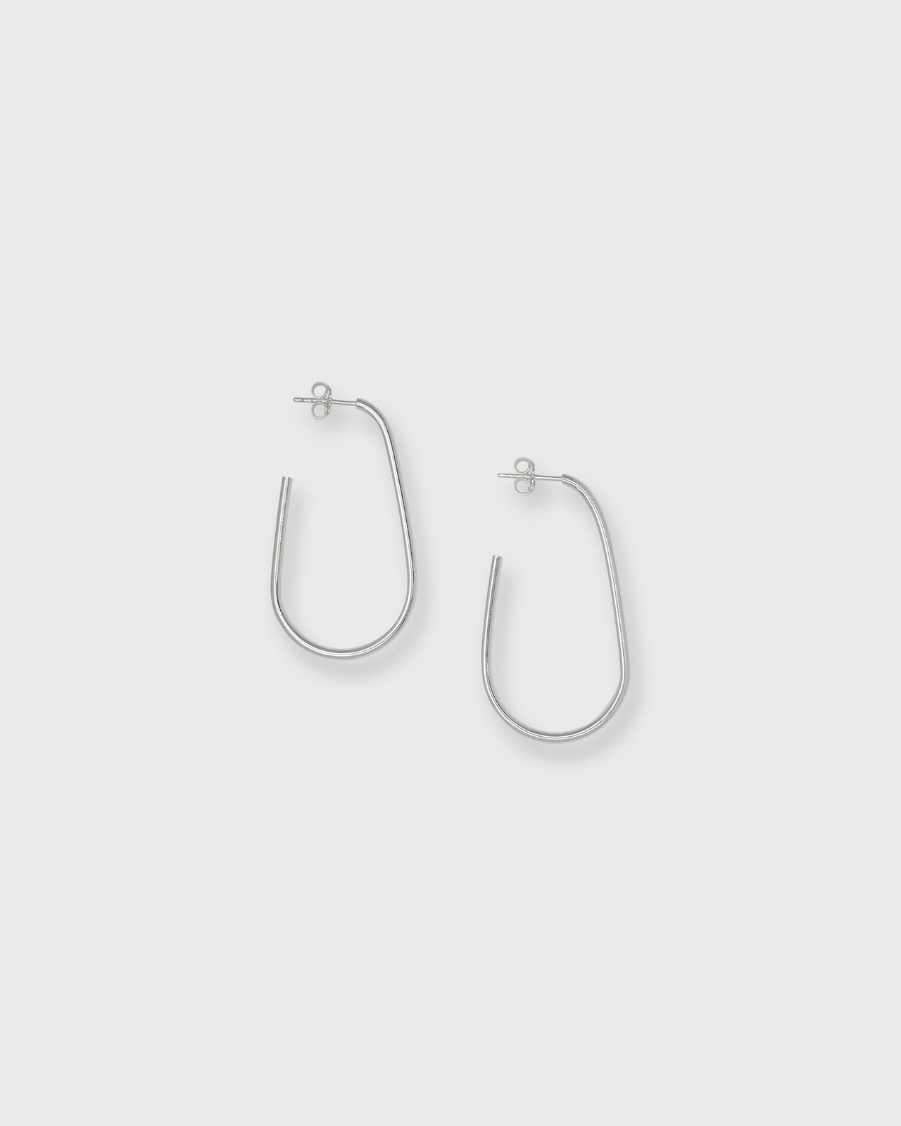 Oblong Open Hoop Earrings in Silver