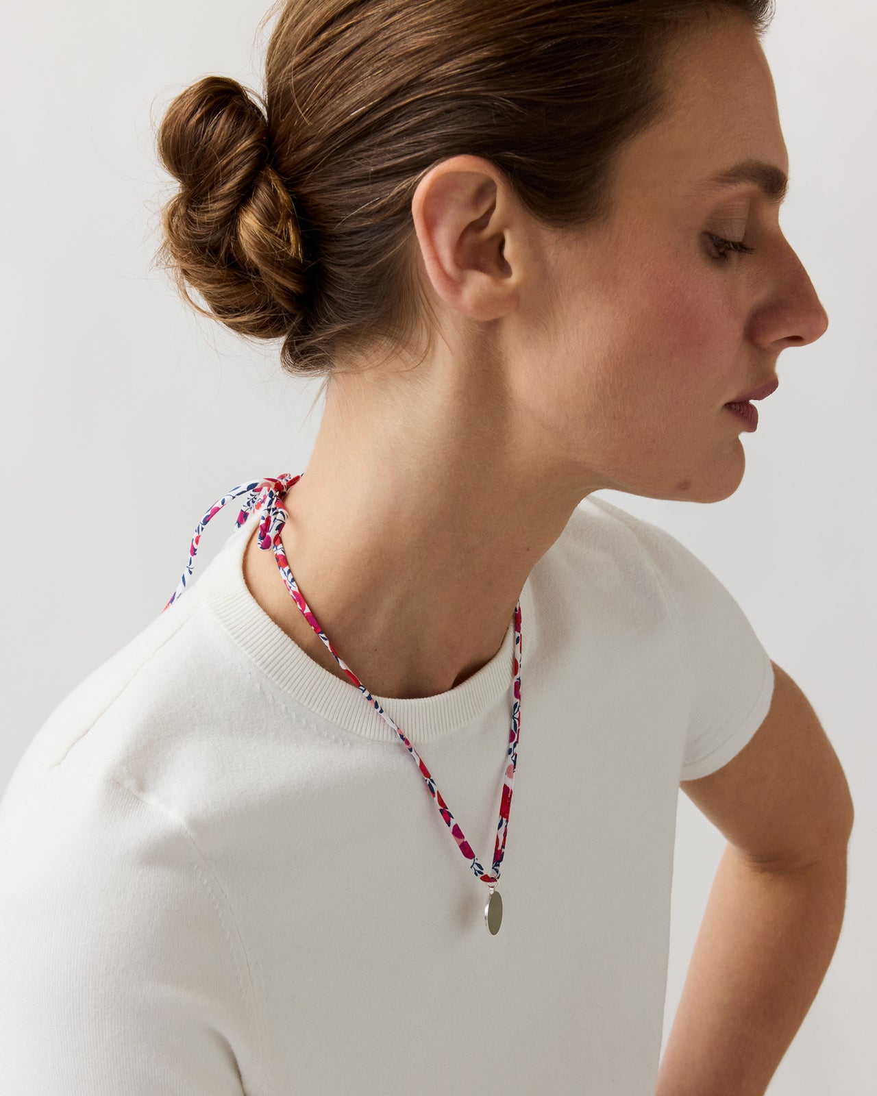 Circle Pendant Necklace in Red Wiltshire Liberty