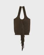 Load image into Gallery viewer, Fringed Paola Bucket Bag in Dark Brown Suede/Leather
