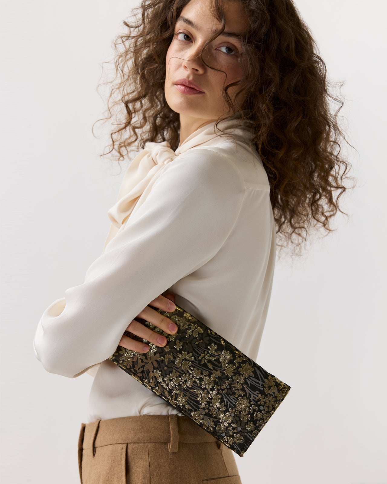 Patricia Clutch in Brown/Gold Metallic Floral Jacquard