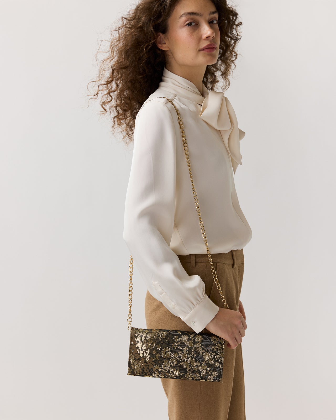 Patricia Clutch in Brown/Gold Metallic Floral Jacquard