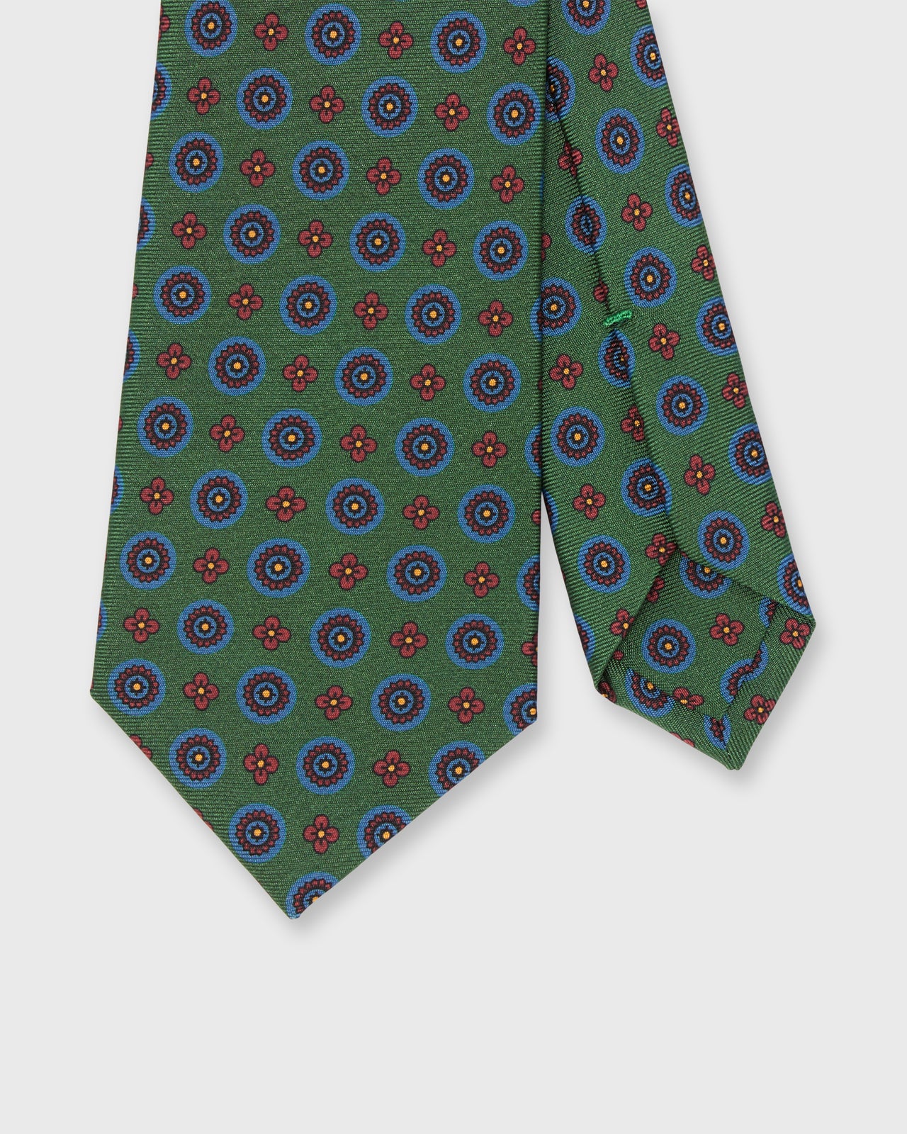 Silk Print Tie in Green/Lapis/Red Medallion