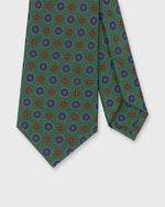 Load image into Gallery viewer, Silk Print Tie in Green/Lapis/Red Medallion
