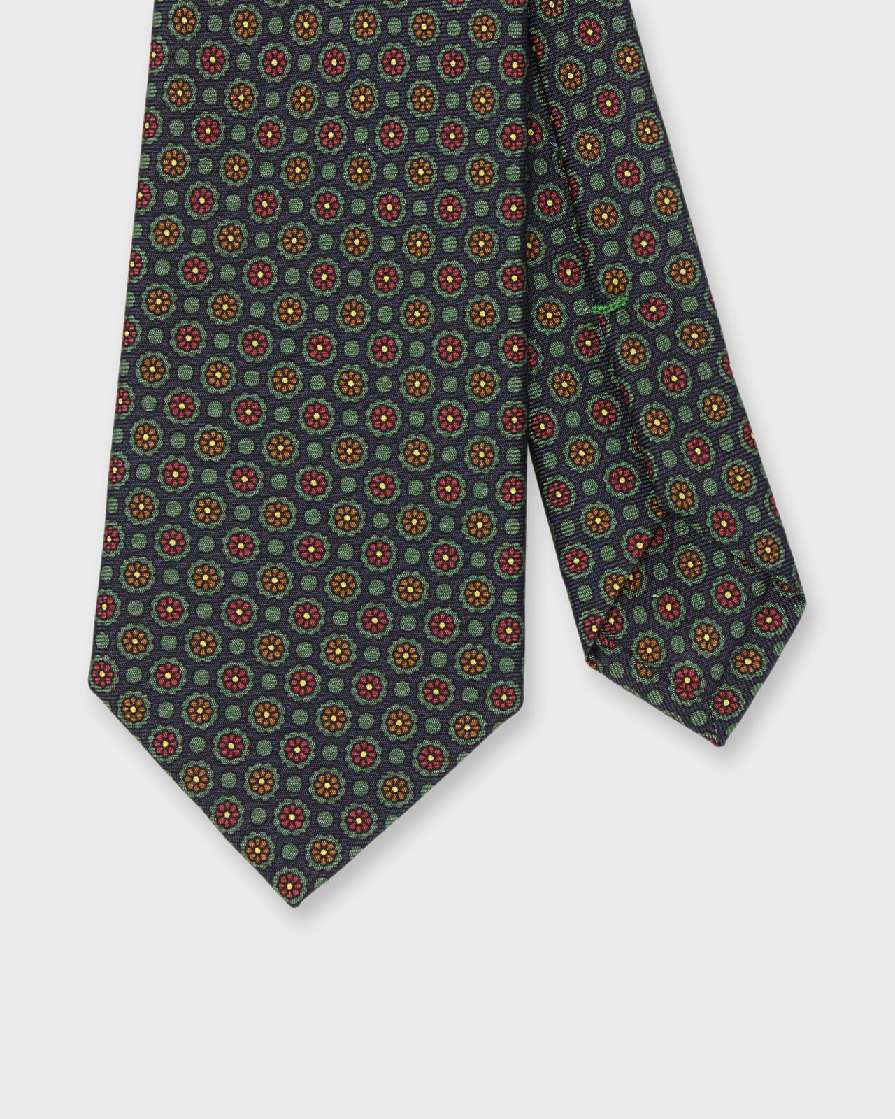 Silk Print Tie in Navy/Olive/Burgundy Flower Medallion