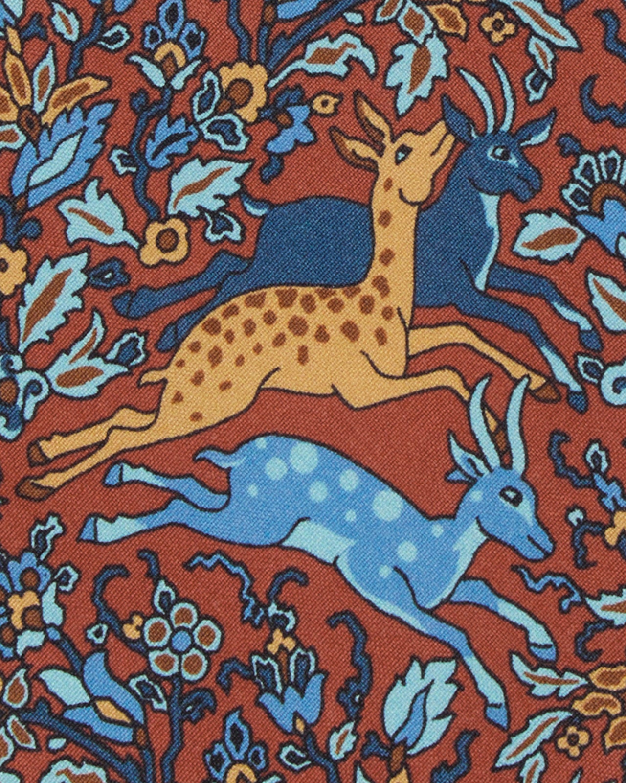 Silk Print Tie in Red/Aegean Antelope Scene