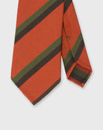 Load image into Gallery viewer, Hand-Rolled Silk Woven Tie in Orange/Brown/Olive Stripe
