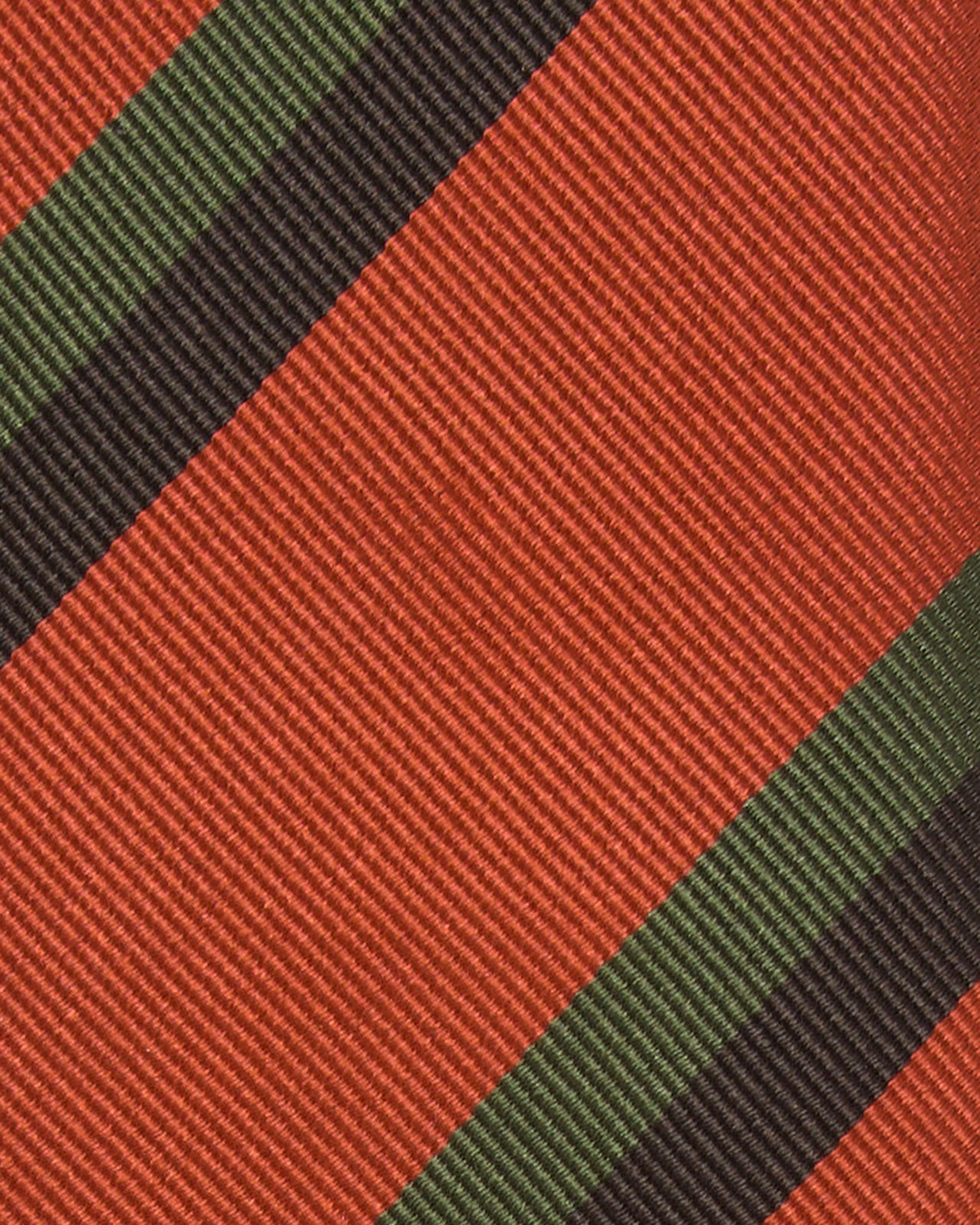 Hand-Rolled Silk Woven Tie in Orange/Brown/Olive Stripe