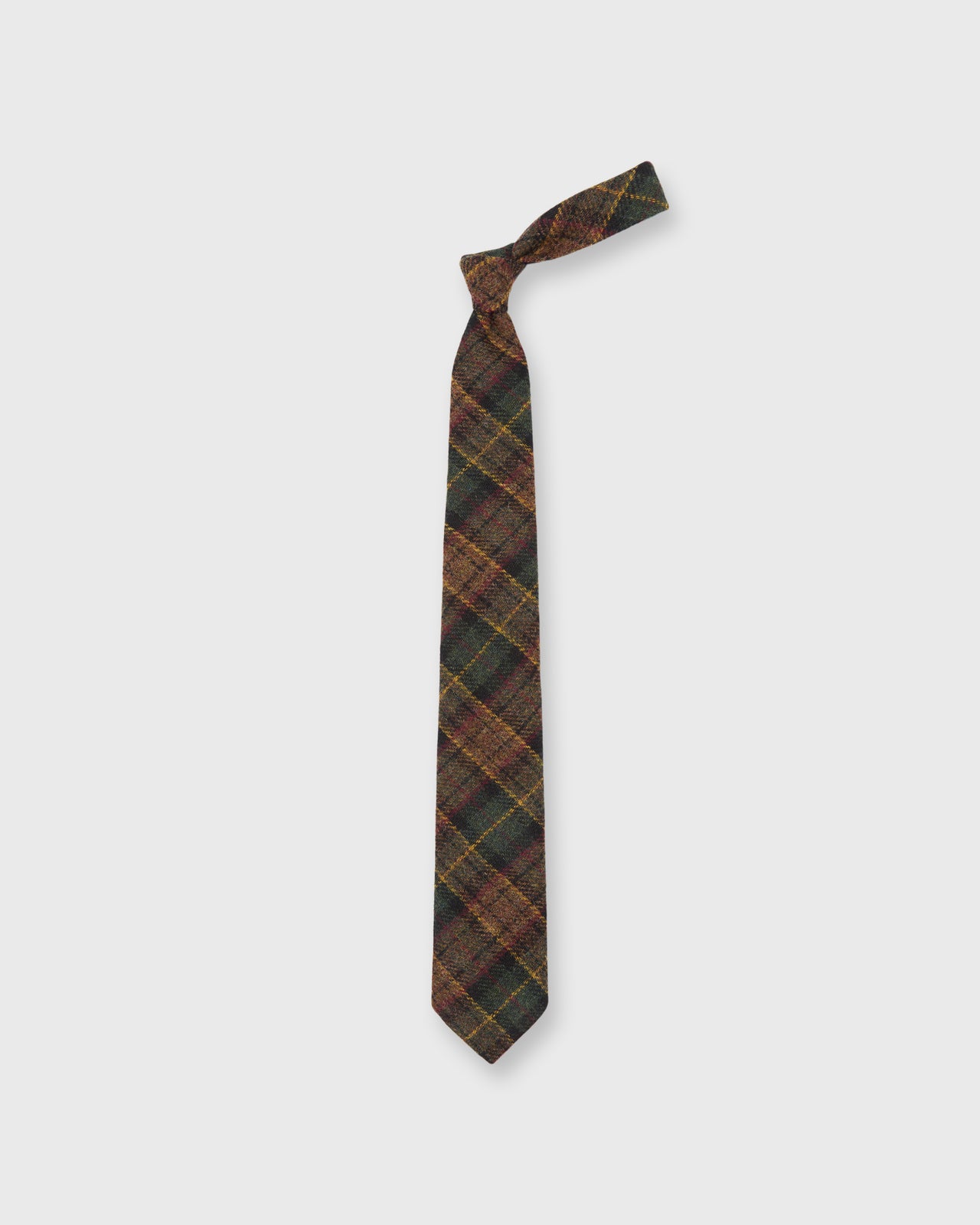 Hand-Rolled Wool Woven Tie in Forest/Brown/Gold Plaid