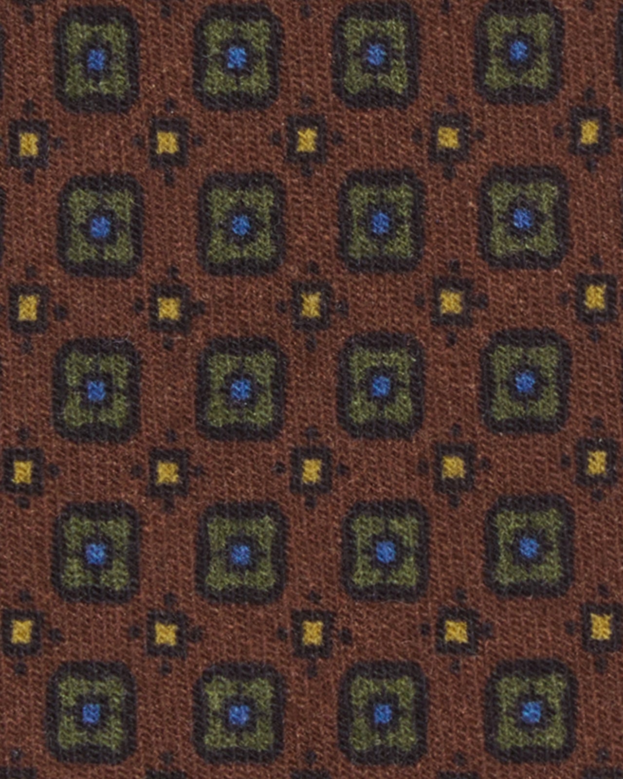 Wool Print Tie in Brown/Olive/Gold Diamond