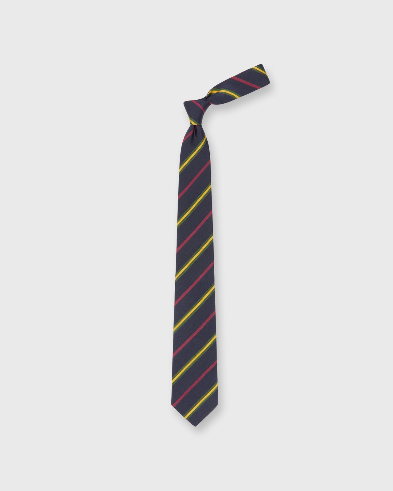 Hand-Rolled Silk/Cotton Woven Tie in Navy/Berry/Gold Stripe