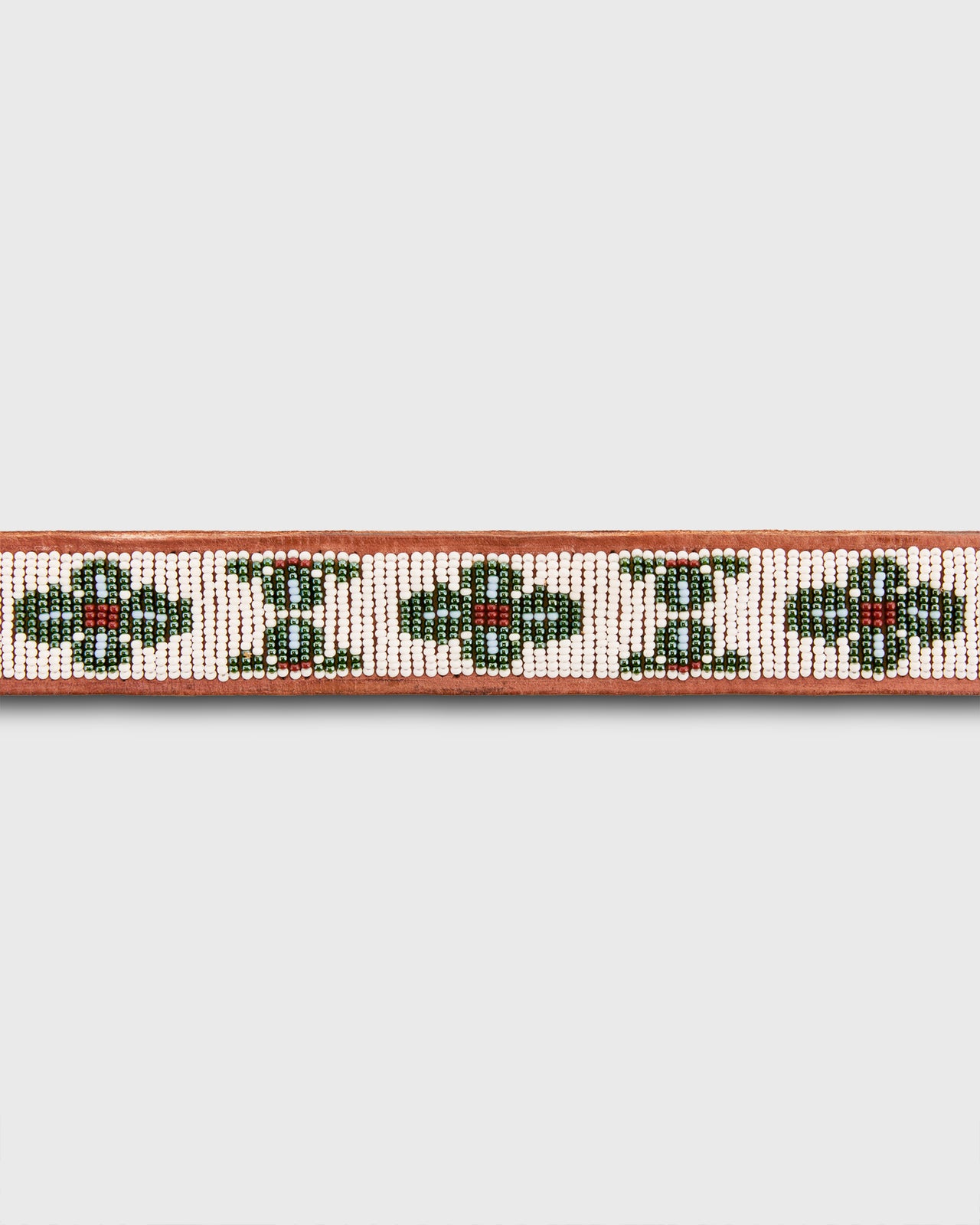 1.25" African Beaded Belt in White/Green Flower