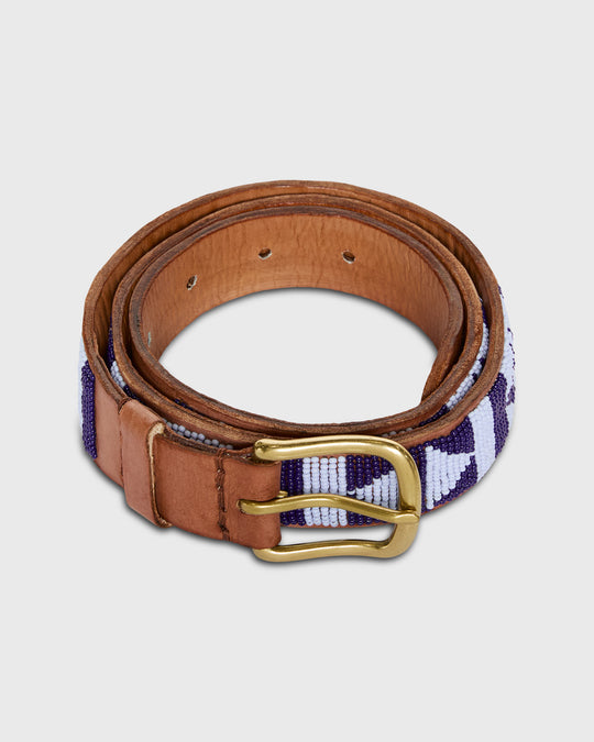 1.25" African Beaded Belt in Sky Bue/Navy Arrow