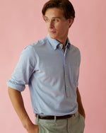 Load image into Gallery viewer, Knit Button-Down Popover Shirt in Sky Oxford Pima Pique
