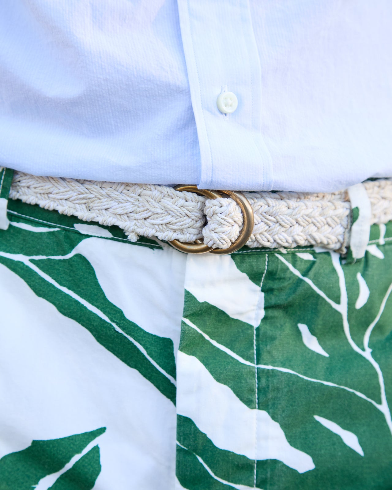 1" Woven Double O-Ring Belt in Bone Cotton