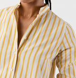 Load image into Gallery viewer, Made-to-Order Fabric in Gold/Ivory Balanced Stripe Poplin
