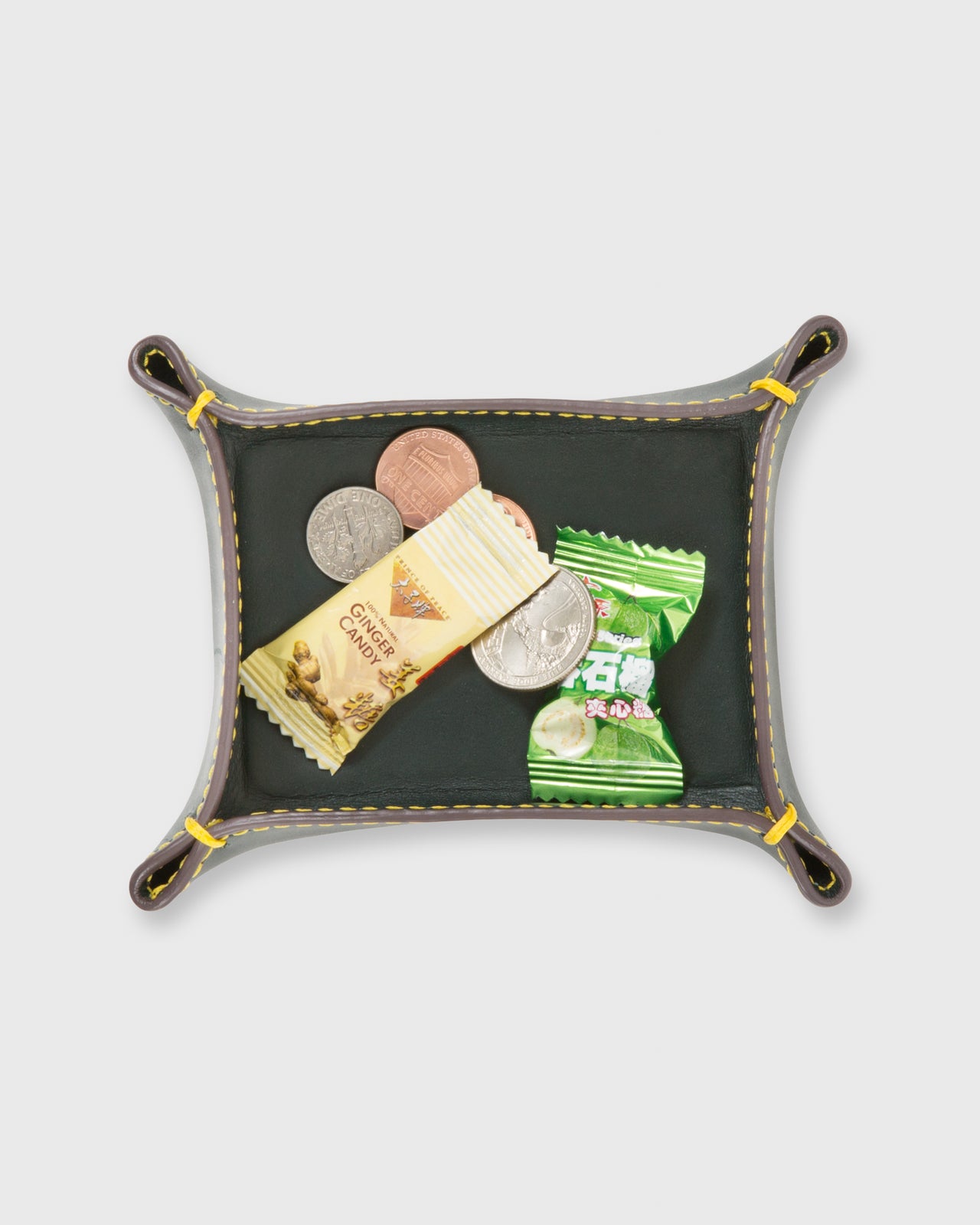 Small Tray Bottle Green Leather
