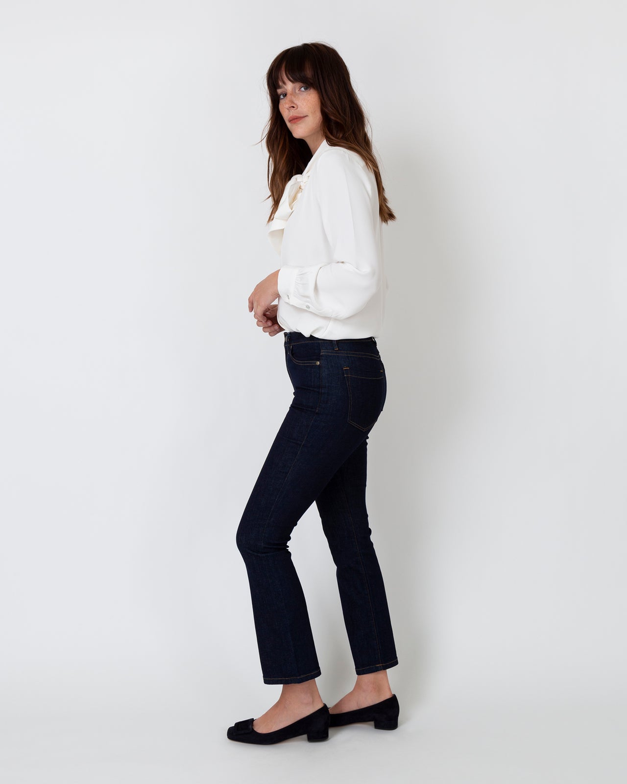 Tie-Neck Blouse in Ivory Silk Crepe de Chine