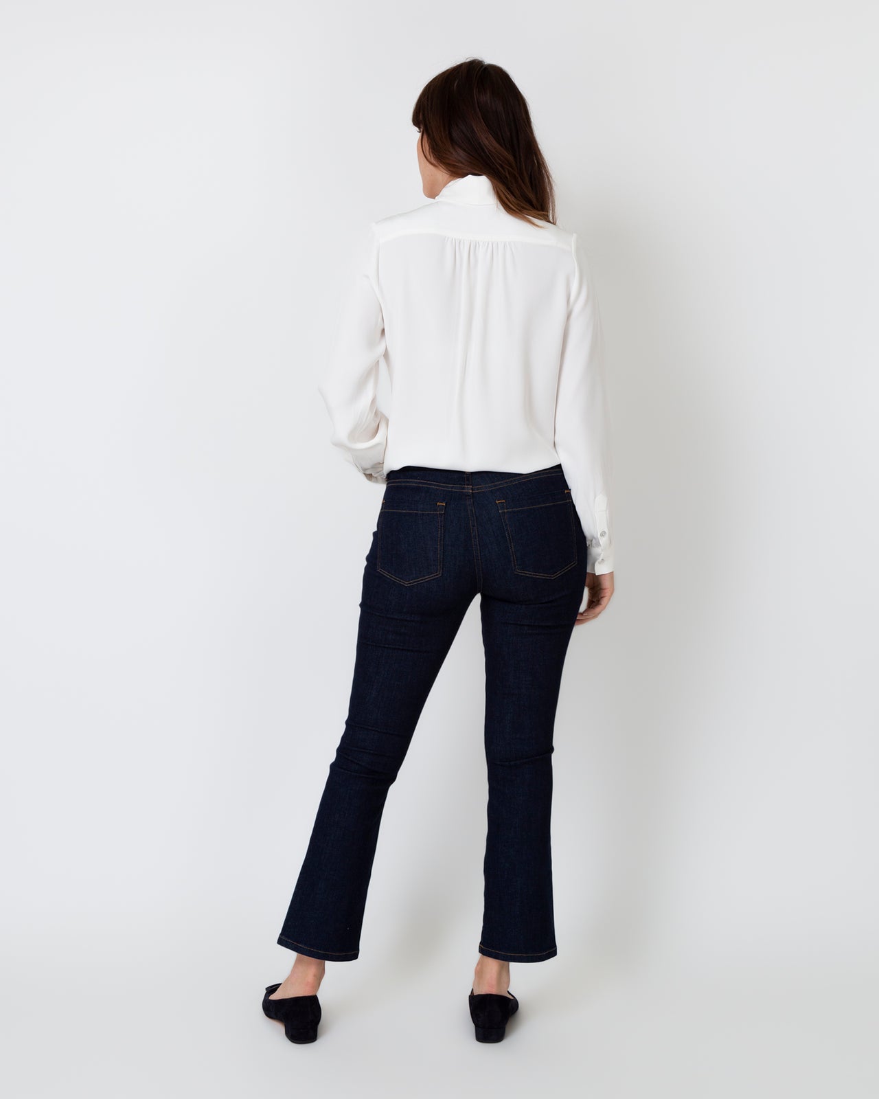 Tie-Neck Blouse in Ivory Silk Crepe de Chine