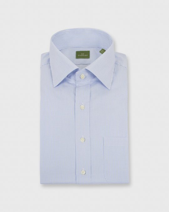 Spread Collar Dress Shirt Sky Graph Check Poplin