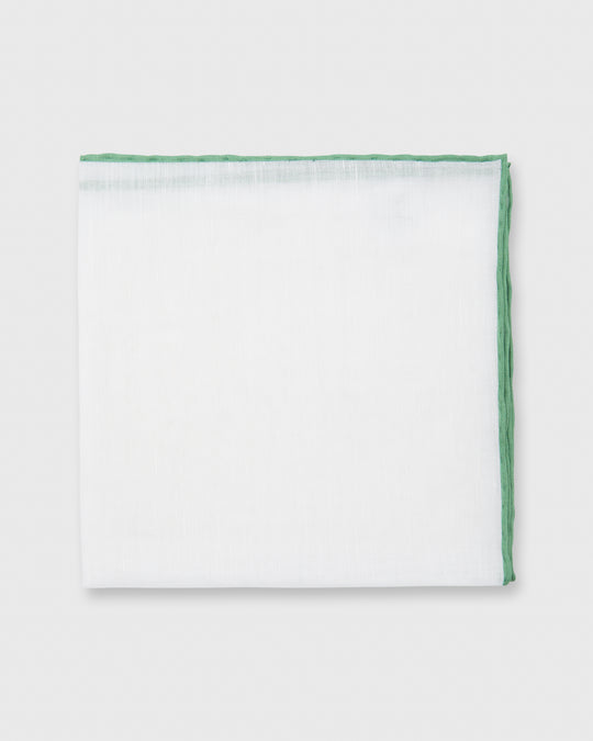 Hand-Rolled Pocket Square White Cotolino/Light Green Edge