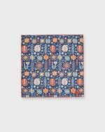 Load image into Gallery viewer, Linen Pocket Square in Navy/Ecru/Oregano/Sky/Brick Aztec Motif
